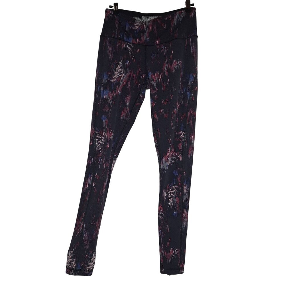 Victoria Sport Women Small Black Colorful Abstract Leggings Mesh Panels Lace-Up